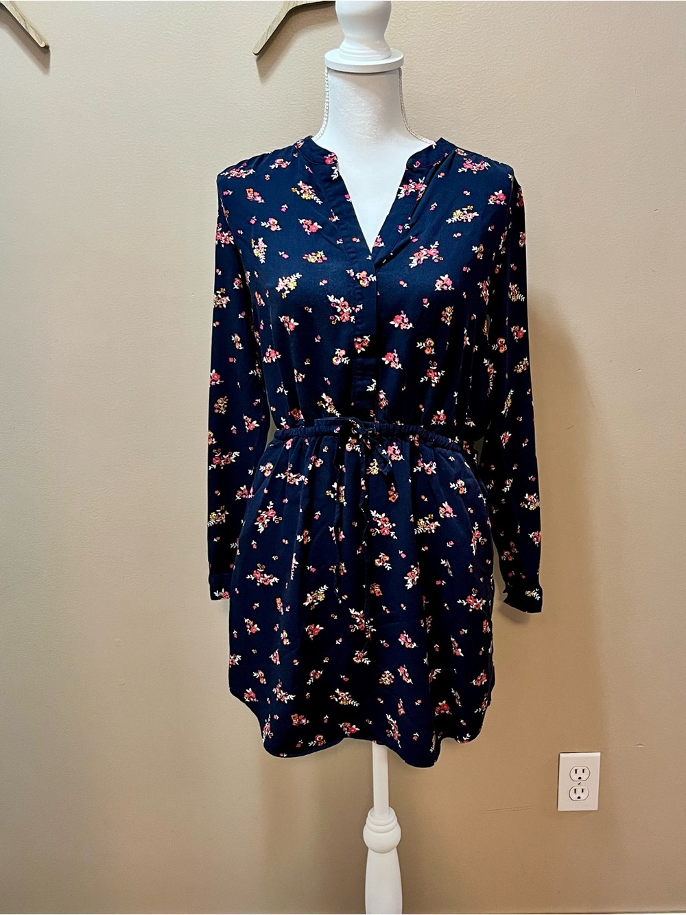 Gap Navy Blue Floral Shirt Dress Size Small